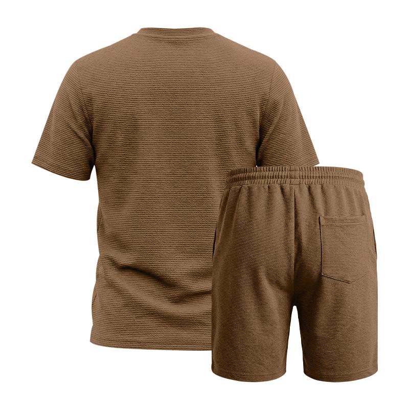 Men Casual Loose Textured Short Sleeve T Shirt And Shorts Two Piece Set