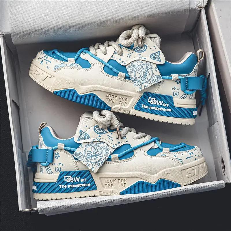 Модная мужская обувь 2025 Кроссовки на платформе Новый трендовый дизайн Граффити Обувь для скейтборда На шнуровке Мягкая подошва Нескользящая Обувь для спорта на открытом воздухе