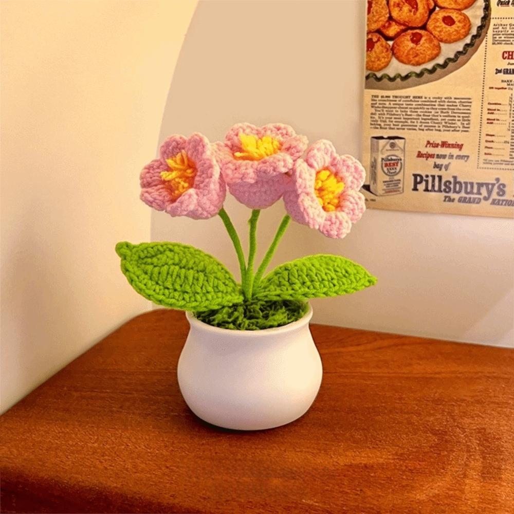 Hand Knitted Crochet Flower Doll Potted Plant Handmade Sunflower Potato Doll Artificial Flower Forget-me-not Wool Knitting Doll