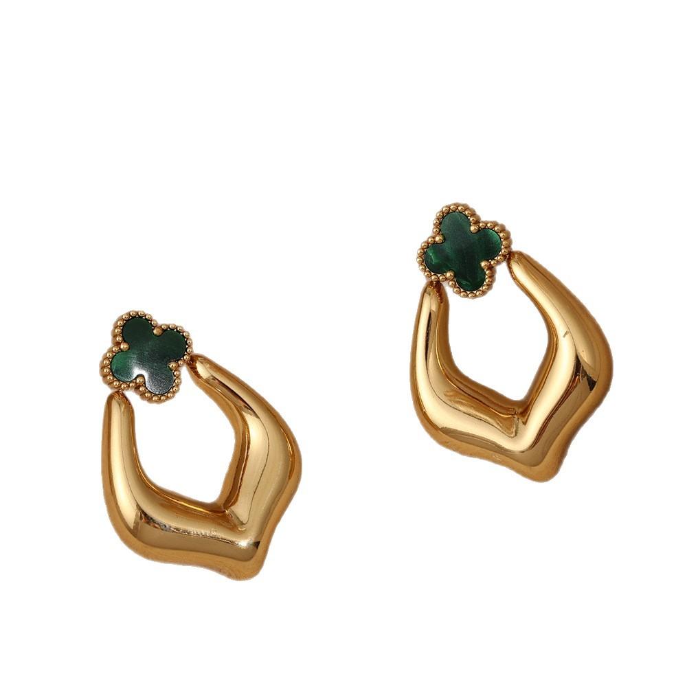 Серьги из титановой стали в форме сердца с четырьмя листочками клевера, с легкой роскошью и изысканным ощущением, персонализированные и простые серьги