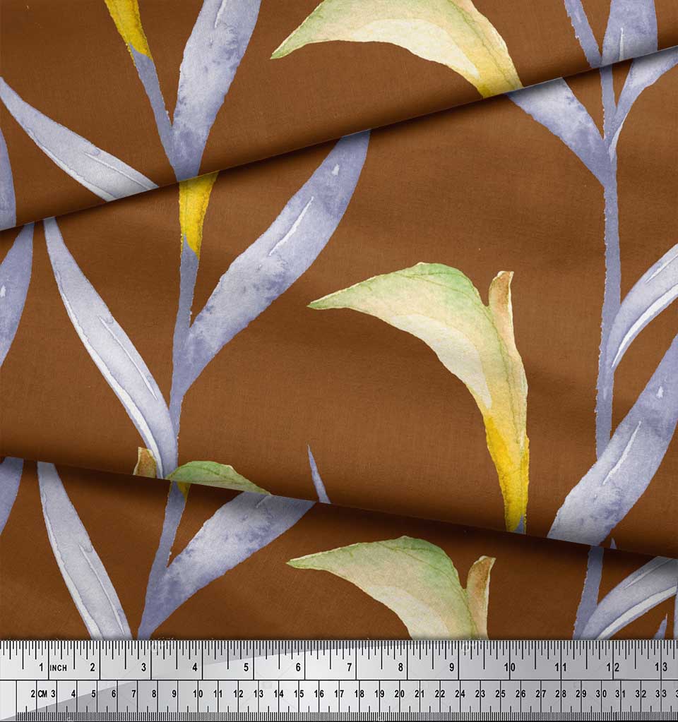 Soimoi Черный японский креп-сатин Ткань Листья Акварельный Принт Ткань на метр 42 дюйма