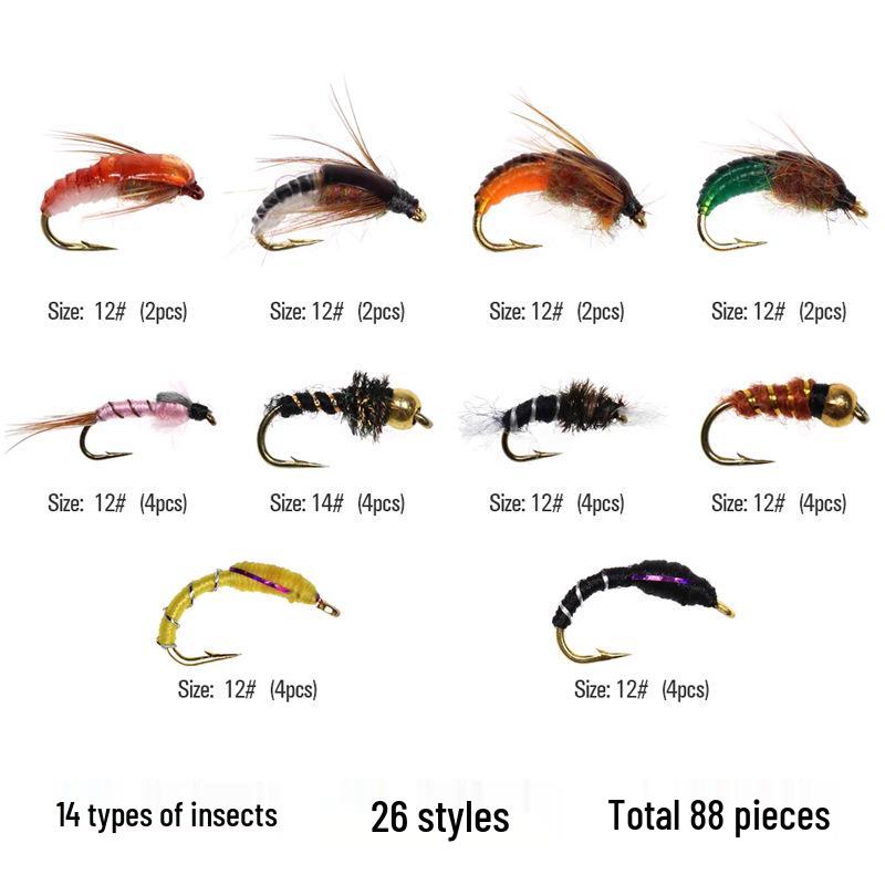 Набор из 76/88/147 приманок для нахлыстовой рыбалки с двухслойной водонепроницаемой коробкой