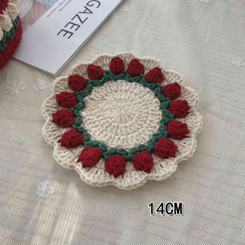 1 шт. Вязаная подставка красная ручной работы, высокотемпературная и противоскользящая, коврик для чашки, впитывающая подкладка, защита стола, кухонный декор для посуды