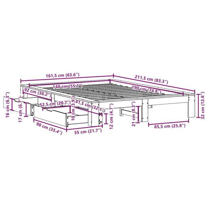 VidaXL Cadre de lit sans matelas blanc 140x190 cm bois de pin massif, sommier, cadre de lit double, cadre de lit en bois 3309012