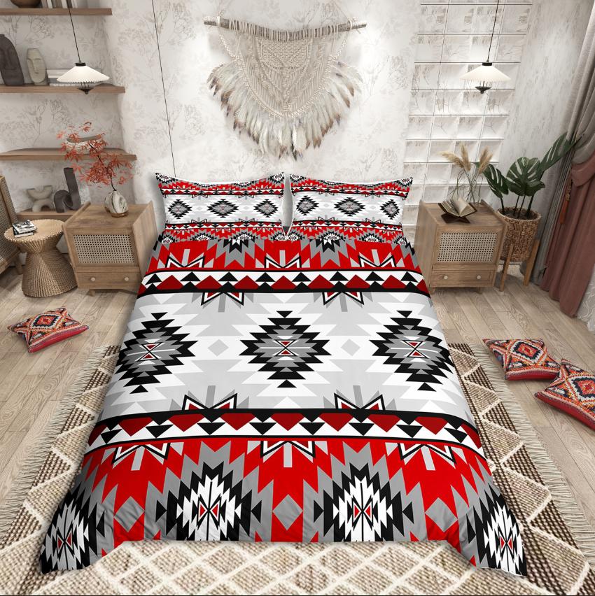 Homewish Tribal Aztec Duvet Cover Set,Bohemian Theme Bedding Set for Teens,exotic Style Decor