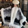 Fox Fur Knitted Cape Cape With Geometric Fur Fur Shawl Jacket Women