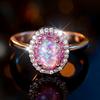 Opal ring with diamond setting Oval Opal and Blue-White Cubic Zirconia Mixed-Setting Light Luxury Women's Ring