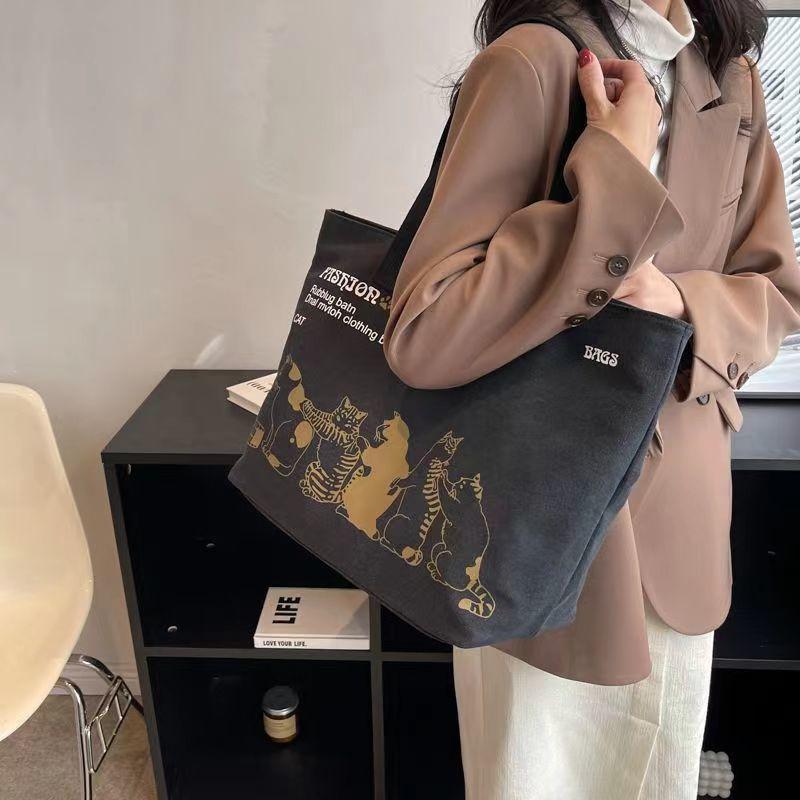 Casual Large Capacity Shoulder Bags Shopper Canvas Letter Fashion Harajuku Zipper Print Ulzzang Handbags Cheap Women
