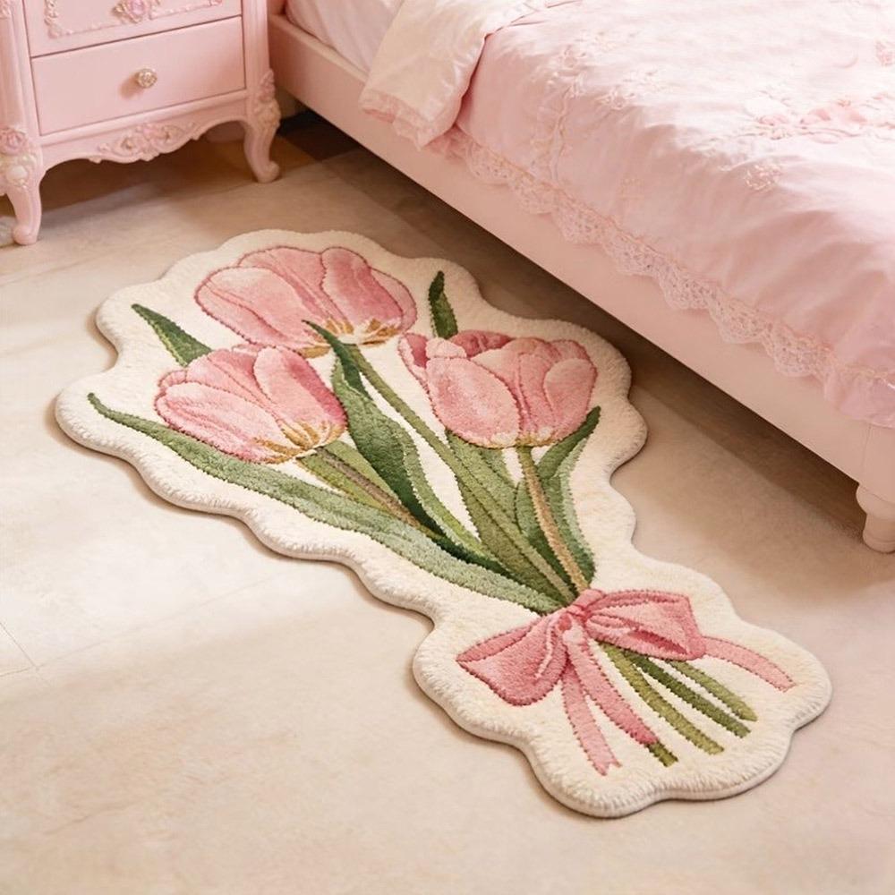 Creative Flower Shape Fluffy Soft Carpets Bow Design Comfortable Floor Mat Colorful Decorative Rug Bedroom