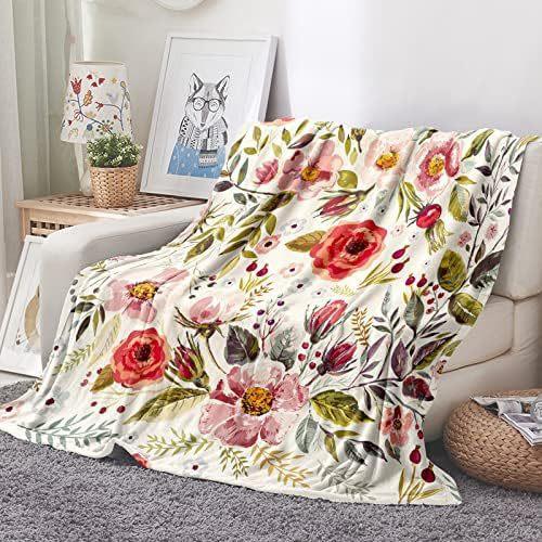 Watercolor flowers digitalprinted polyester Bedroom velvet flannel soft sofa cover blanket Fleece soft sofa cover blankets