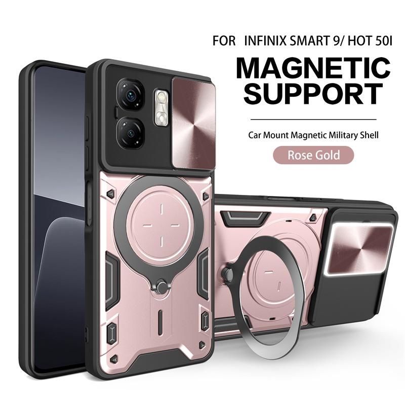 For Infinix Smart 9 4G Case Magnetic Car Holder Ring Armor Phone Case For Infinix Smart 9 Smart9 X6532 Slide Lens Protect Cover