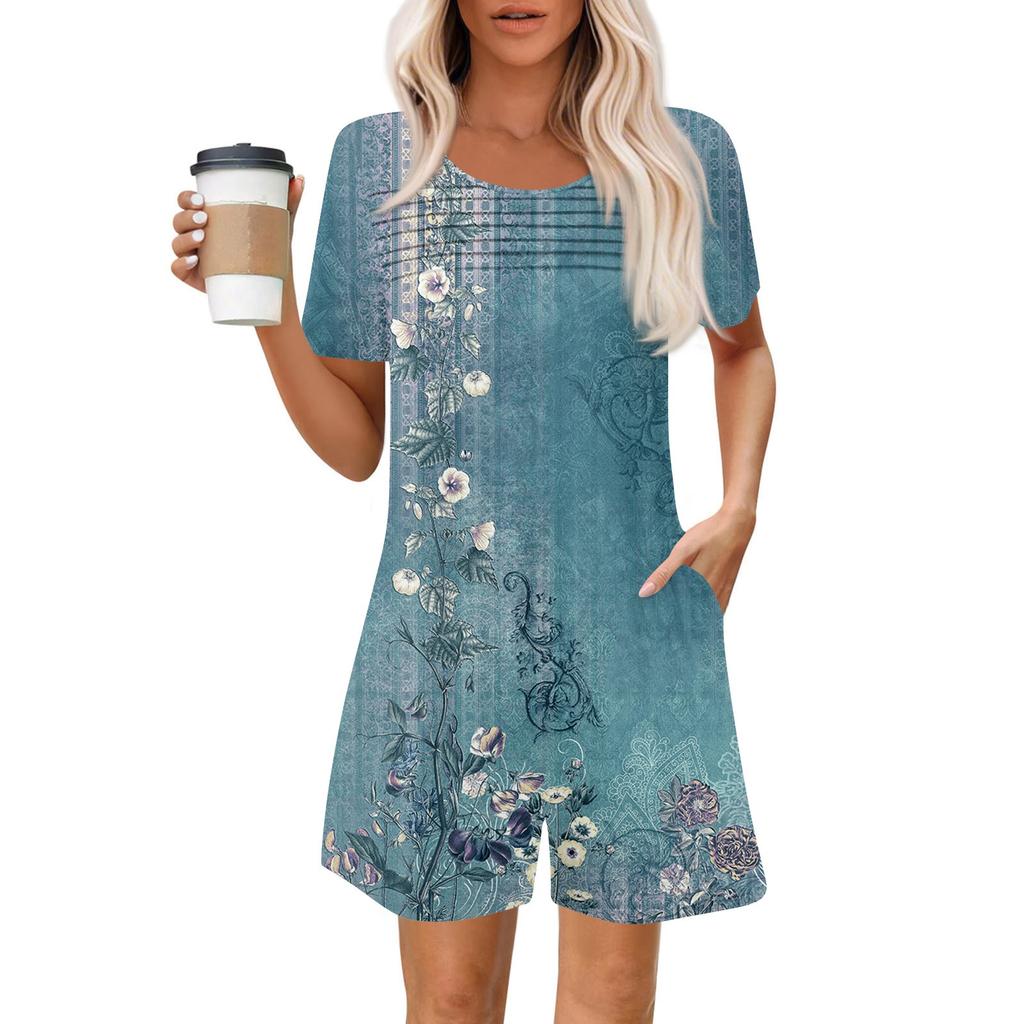 Womens Casual Short Sleeve Jumpsuit Fashion Top Jumpsuit Shorts Rompers With Pockets