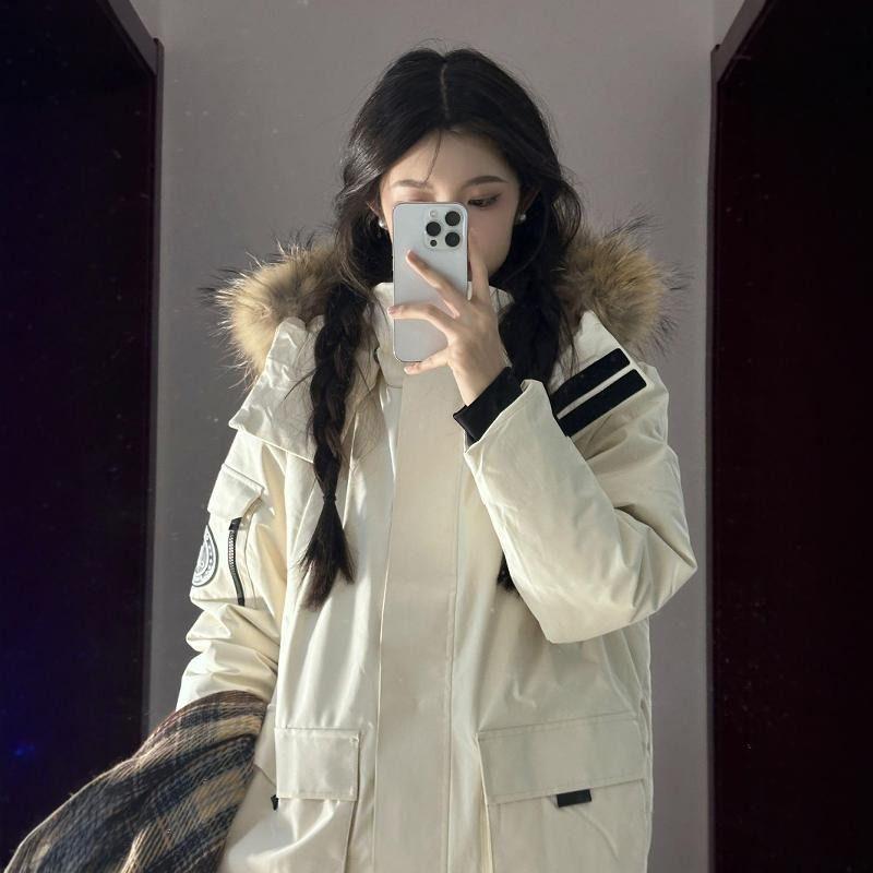 Women's Winter Workwear Down Jacket with Large Fur Collar - Petite, Thickened Cotton Padded Parka 2025.