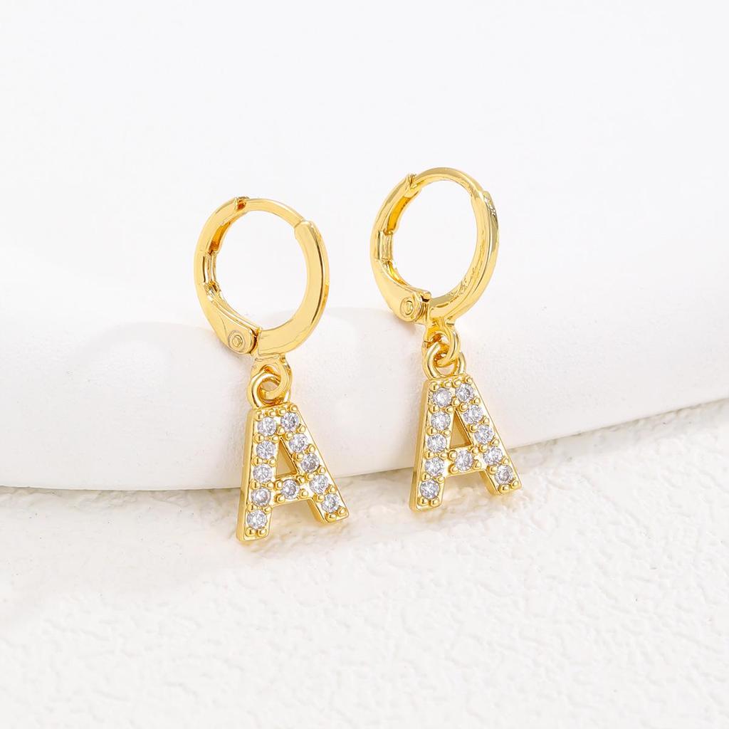 Европейская и американская мода Позолоченные серьги-пусеты с цирконом в виде букв для женщин