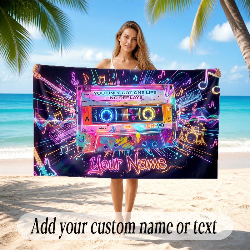 Music General Theme Beach Towel Personalized Custom Name & Text Soft Quick Dry Beach Towel for Swimming Travel