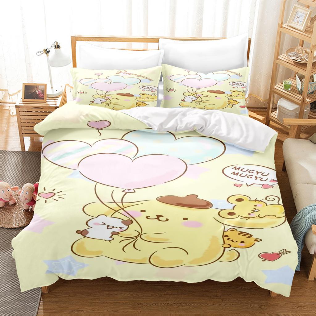 Pompompurin Sanrio 3-Piece 1 Пододеяльник Один Комплект Постельного Белья Comforte Luxus Изысканный Подарок на День Рождения 100% Полиэстер Домашний Декор