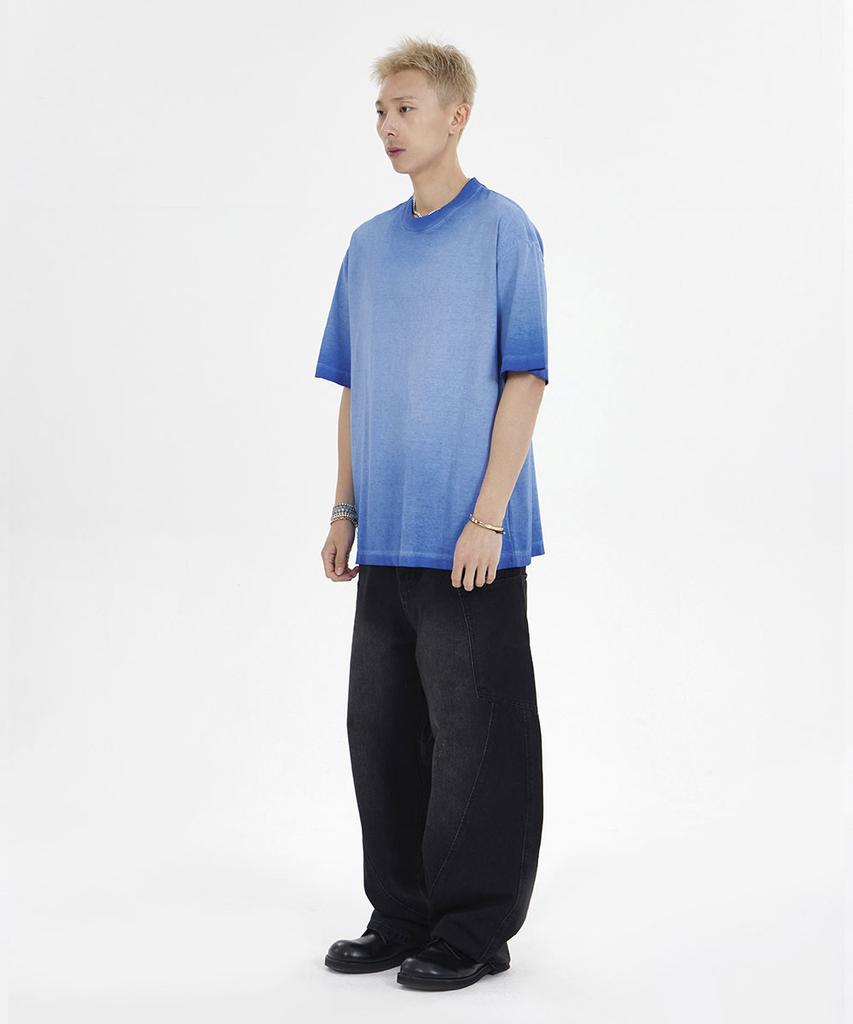MAKEITTO Pigment Washed Oversized Crew Neck Short Sleeve T-Shirt_Blue
