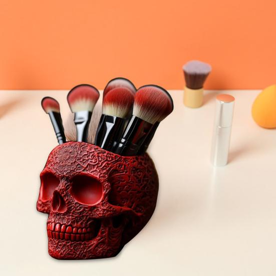 Подставка для кистей для макияжа в форме черепа, большой вместимости, контейнер для кистей для макияжа, прочная смола