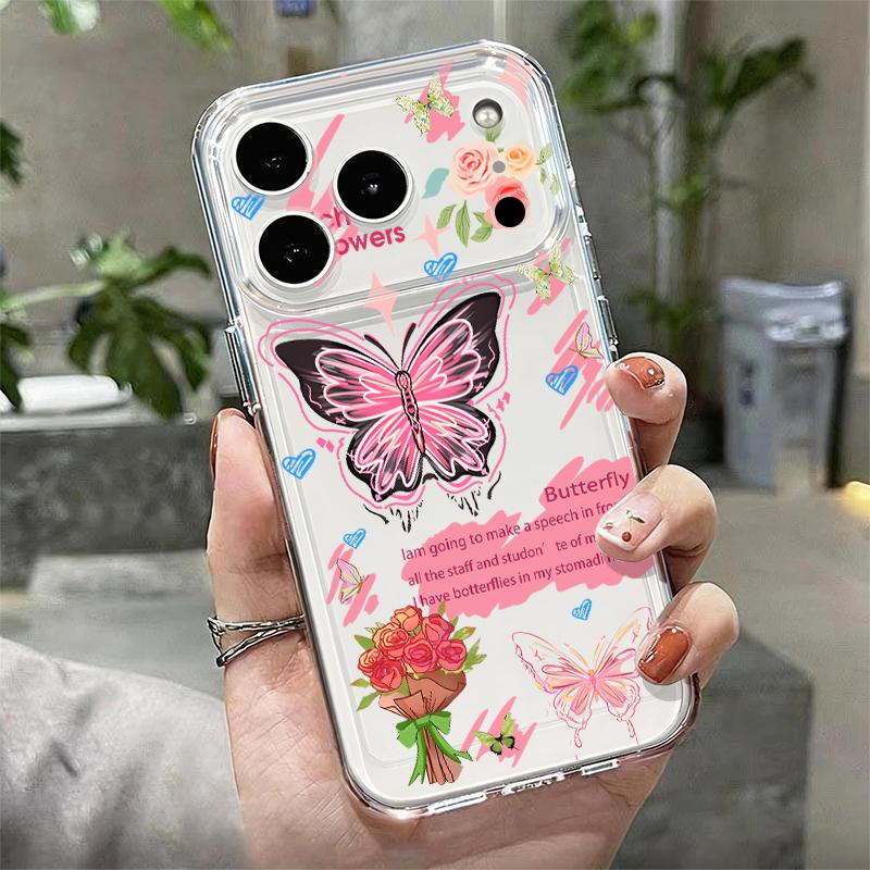 Мягкий чехол с ярким узором бабочки для iPhone 17e 17 16 15 14 13 Pro Max 17 Pro 16e 12 11 Прозрачный противоударный чехол для телефона