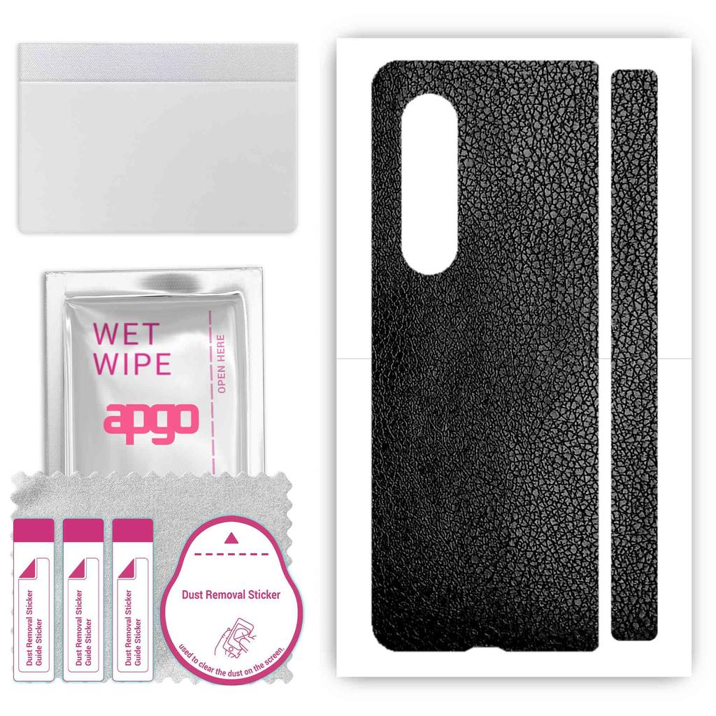 apgo Protective Skin Sticker for the Back Compatible with Samsung Galaxy Z Fold 3, Wrap Film, Foil, Vinyl - Pattern Black Leather