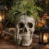 Vintage Weathered Statue Gothic Skull Planter with Middle Finger Design Resin Skeleton Flower Pot for Succulents Funny Plant Ornament Halloween Home