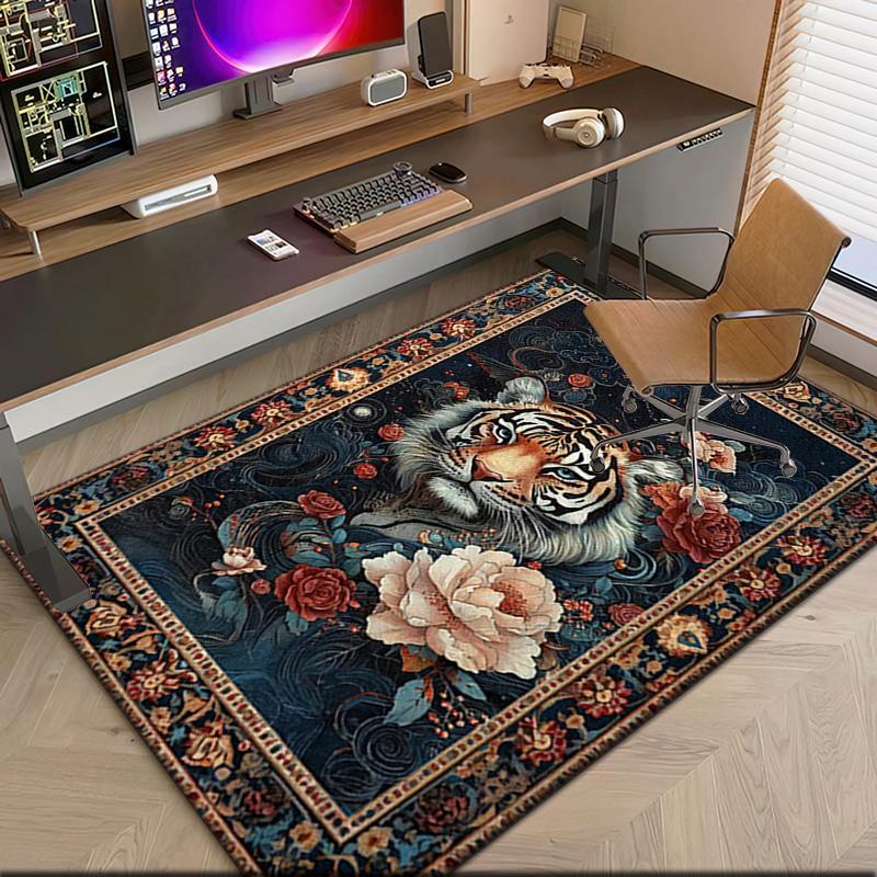 1pc Medieval leopards, tigers, and lions Carpet Rug for Living Room Bedroom Home Sofa Decoration,Kids play Non-slip Floor Mat