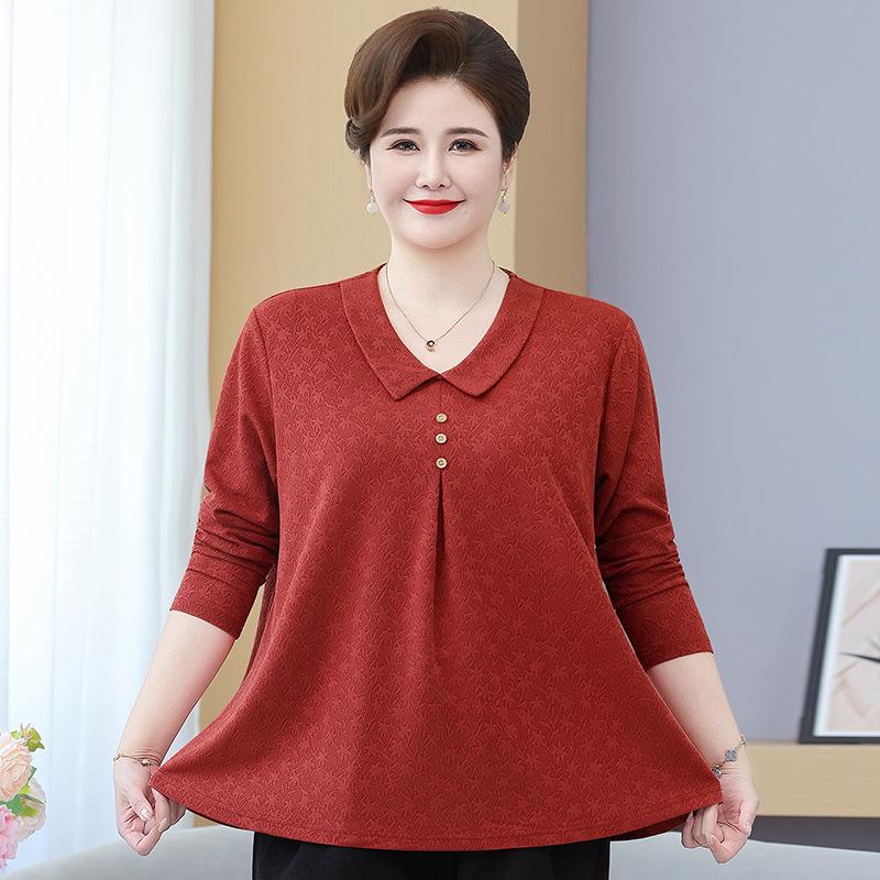 Большого размера весенне-осенняя футболка для женщин среднего возраста - Свободного кроя, модная, скрывающая живот бабушкина кофта