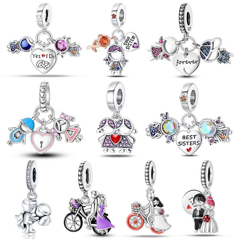 Медный кулон в виде пары, подходит для оригинальных браслетов DIY Pandach, шармы-бусины, подарок на годовщину, день рождения, роскошные изысканные украшения