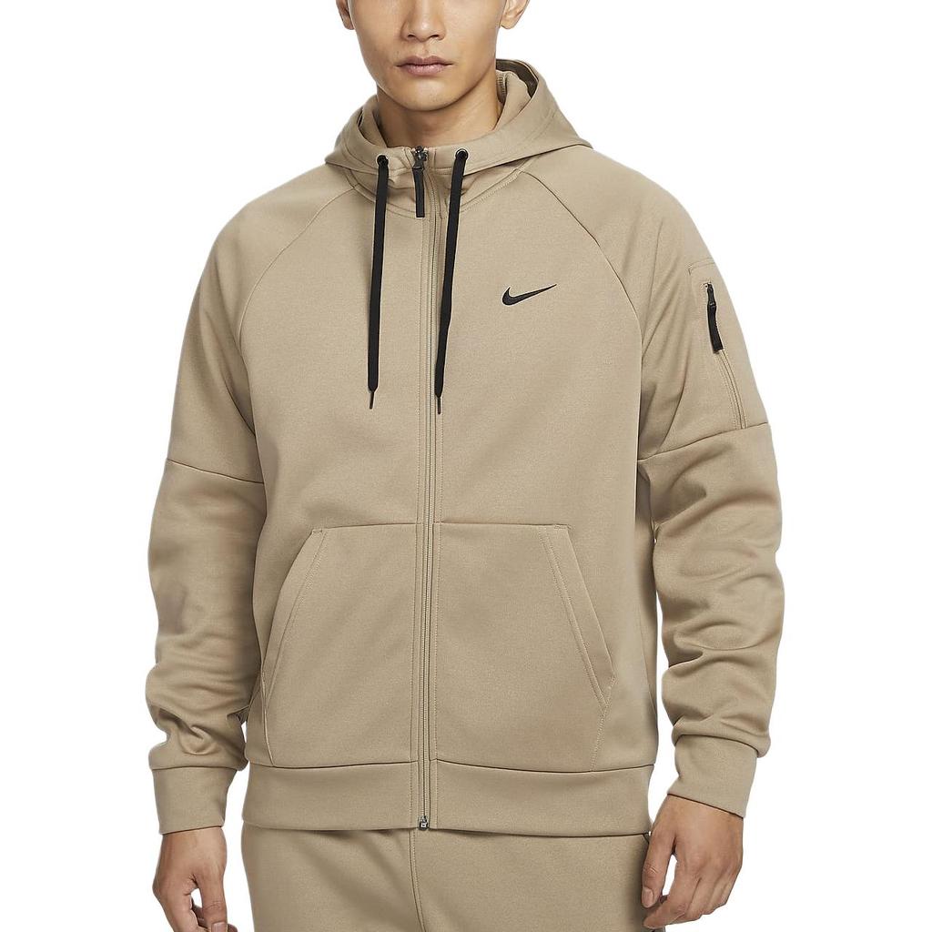 Nike Мужская толстовка с капюшоном на молнии, однотонная, с подкладкой из флиса, Therma FIT, цвет хаки, DQ4831-247
