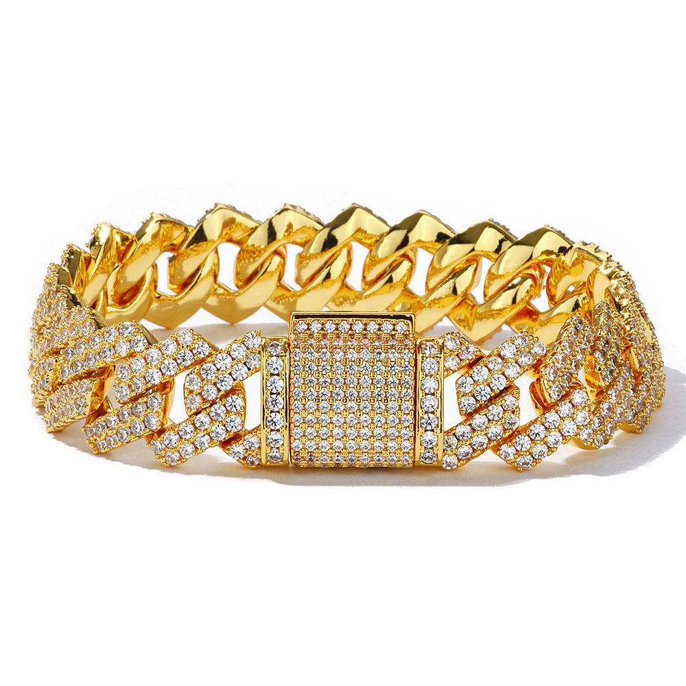 NUOYA 14 мм Позолоченная 18K Цепь Кубинская Ссылка Iced Out для Мужчин Хип-Хоп Украшения Индивидуальный Логотип Алмазные Кубинские Цепи