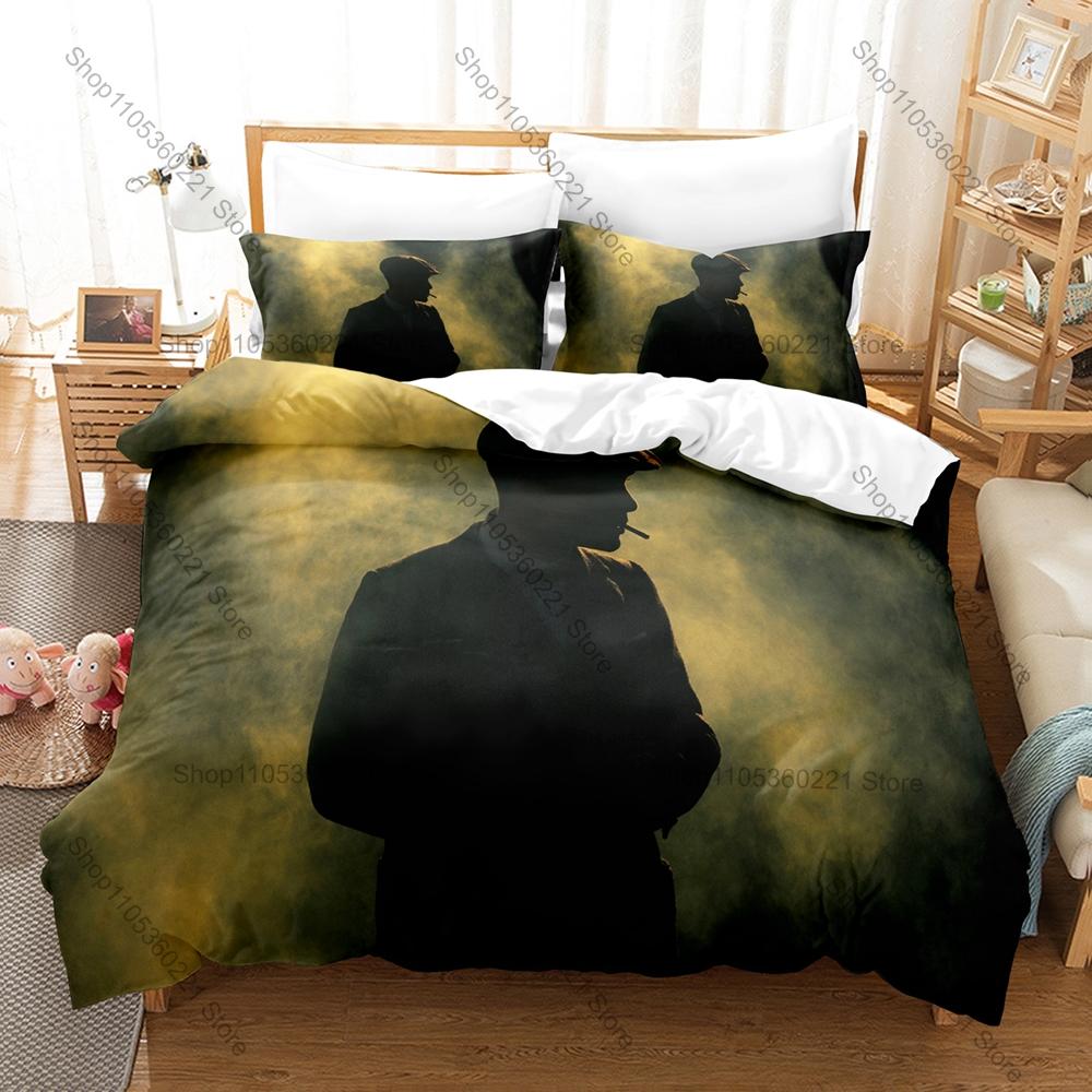 Peaky Blinders TV Series Bedding Set, Duvet Cover + 2 Pillowcases Retro Character Print Bed Sheets for Dorm Decoration