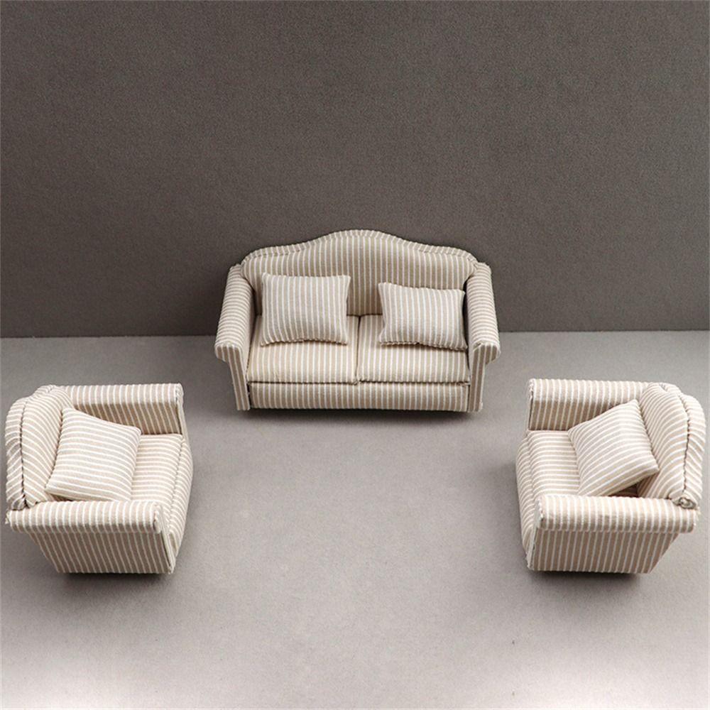 Simulation Miniature Sofa Striped Mini Sofa Scene Toy Dollhouse Sofa DIY Decor
