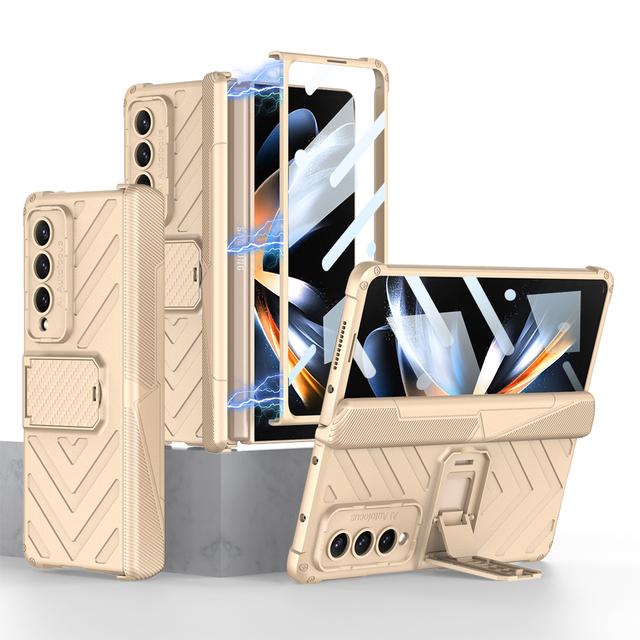 Magnetic Hinge Full Protection Kickstand Front Tempered Glass Phone Cover For Samsung Galaxy Z Fold 4 Case Shockproof Armour