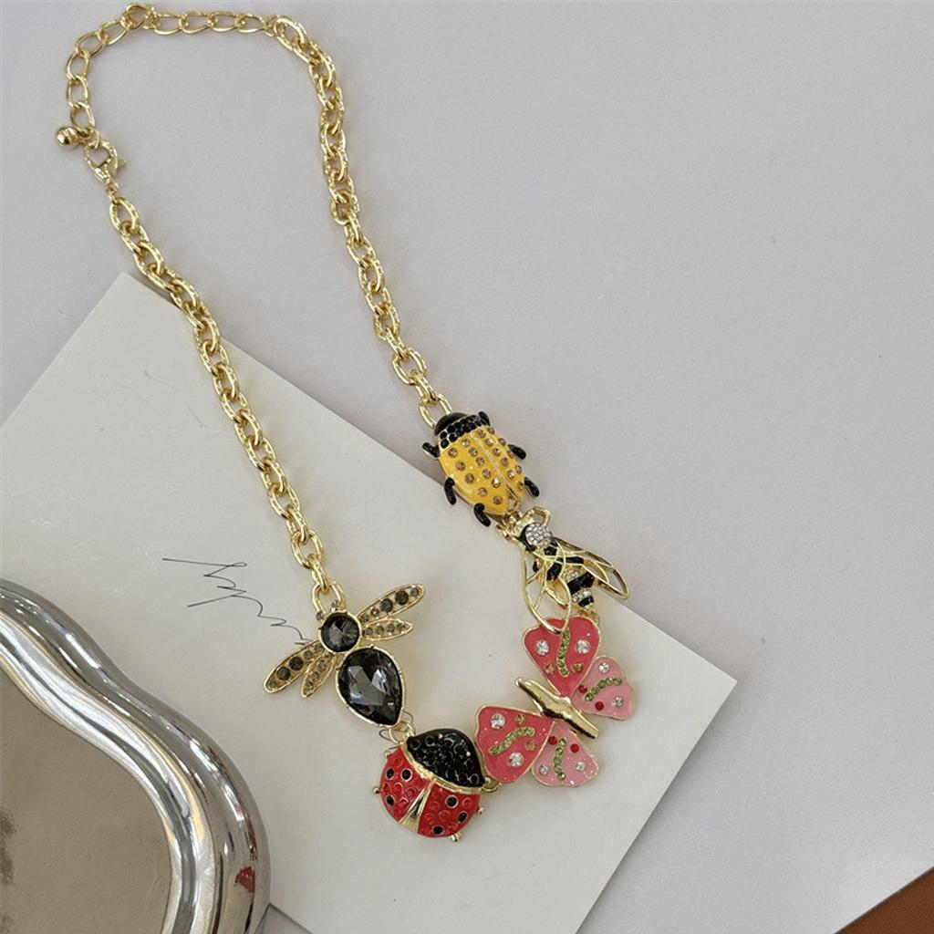 Винтажные панк-украшения с красочными подвесками в виде бабочек и божьих коровок для женщин, ожерелье ручной работы, цепочка для шеи регулируемой длины