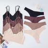Женский комплект с бюстгальтером, трусики, сексуальный шелковый бюстгальтер без косточек, бесшовные укороченные топы для фитнеса и сна, нижнее белье и стринги, комплект женского нижнего белья