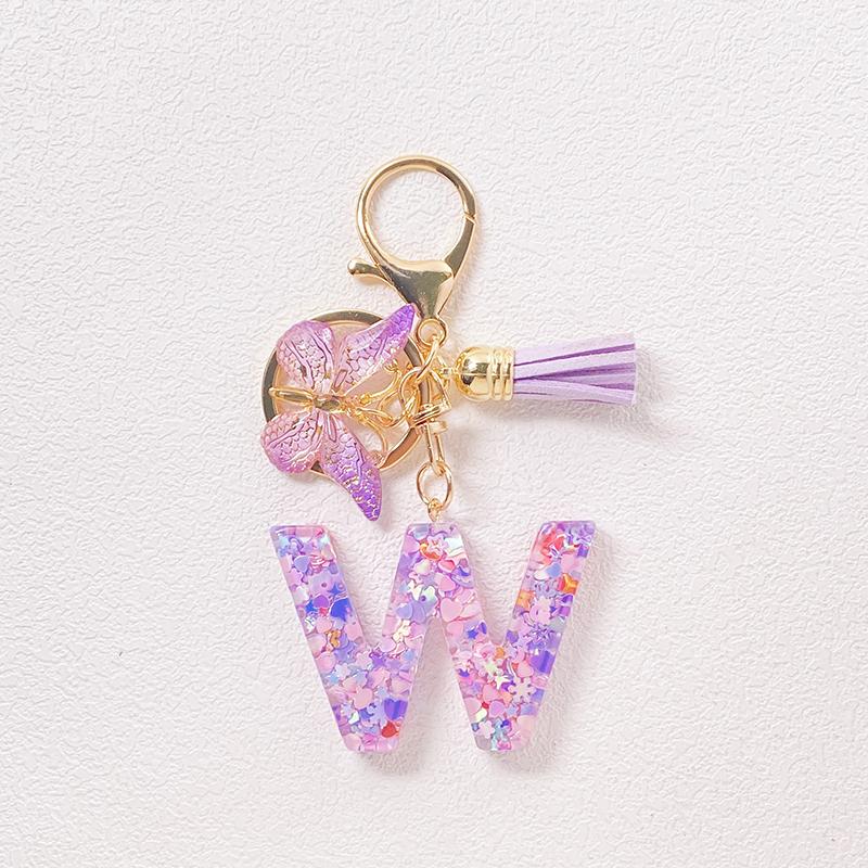 Able Purple Letter Keychain Sequin Butterfly Tassel Pendant Keychain Exquisite Backpack Decoration Accessories Gifts