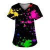 Plus Size Printed Scrub Working Uniform Tops For Women's V-Neck Short Sleeve Fun T-Shirts Workwear Tee With Pockets