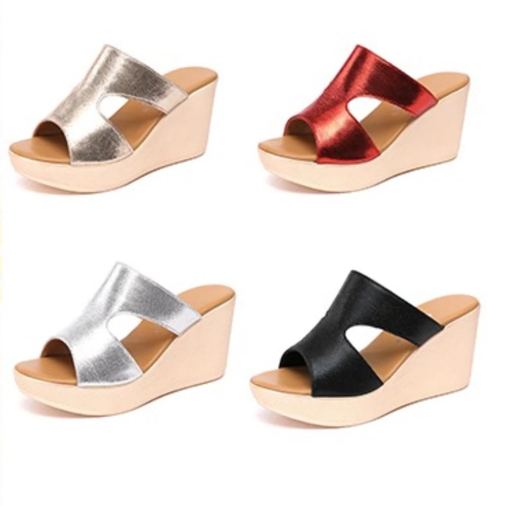 Летние туфли на танкетке женские туфли на платформе женские туфли на высоком каблуке кожаные шлепанцы женские сандалии женская обувь Zapatos De Mujer