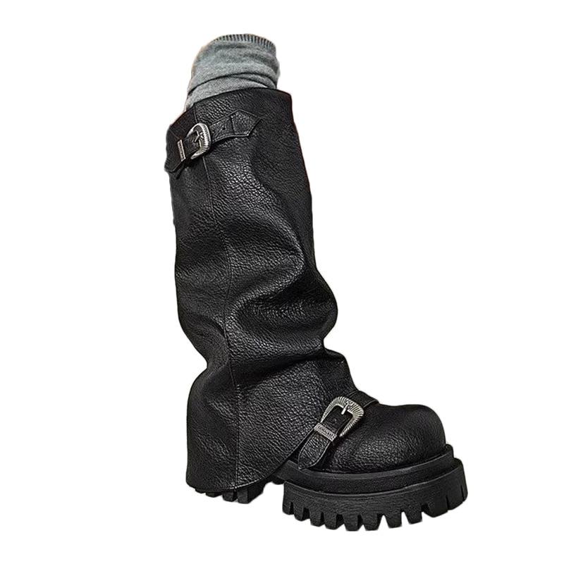 Chunky Platform Women High Boots Fad Designer Mid Heels Leather Shoes 2025 Trend Winter Knee High Oxford Motorcycle Botas Mujer