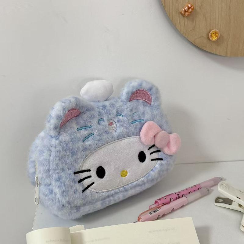 Кавайный пенал Hello Kitty Плюшевый Мультяшный Большой Вместимости Канцелярский Косметичка Многофункциональная Сумка для Хранения Подарок