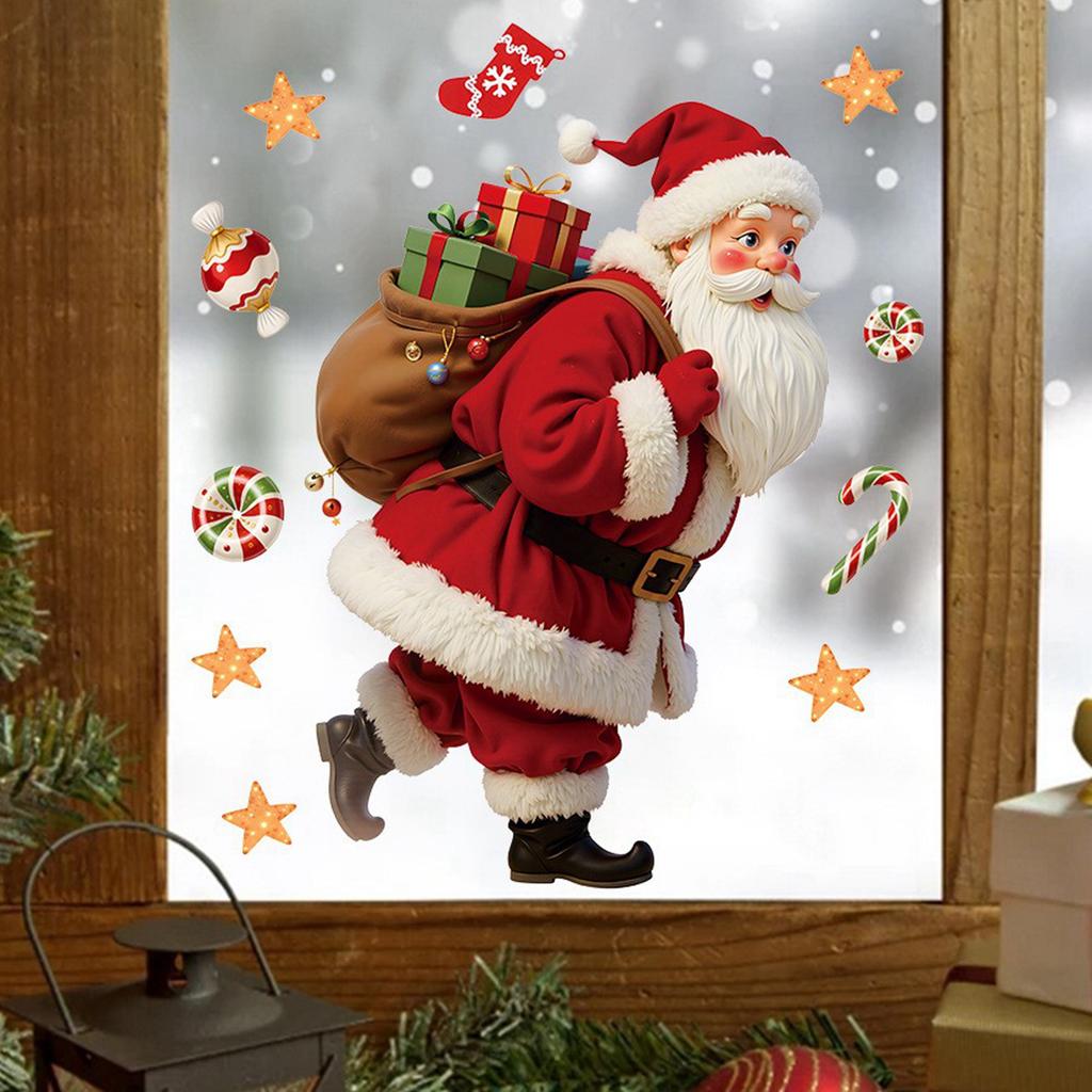 Santa Candy Gifts Gingerbread Self-adhesive Window Stickers Christmas Showcase Home Decoration Stickers.