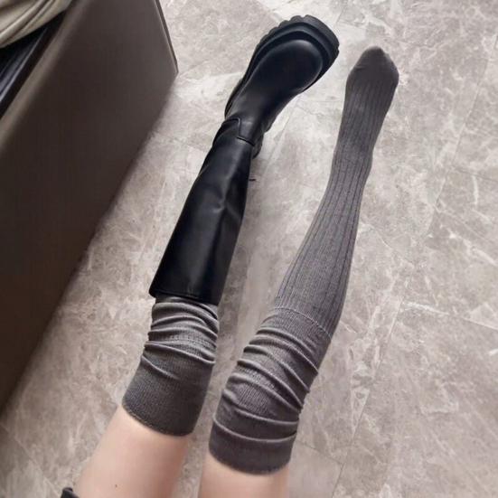 Чулки-ботфорты для женщин, с присборенным верхом, из толстого хлопка, вязаные, выше бедра, зимние, осенние гетры