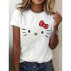 Женская футболка Sanrio Hello Kitty - Иконичное лицо и фирменный принт, с коротким рукавом, круглым вырезом, повседневный летний топ, подходит для лета и весны
