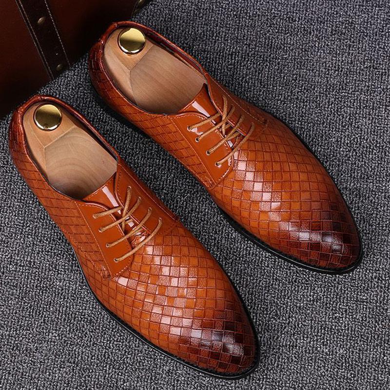 Fashion 2025 Formal Leather Shoes Men Dress Business Shoes Male Geometric Red Oxfords Party Wedding Casual Men's Flats Chaussure Homme88