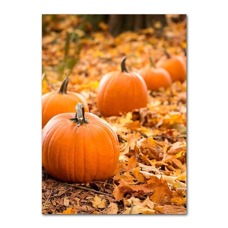 Осенний пейзаж Холст Плакат Желтые листья Осенний вид Настенная живопись Печать тыквы Картина на Хэллоуин Гостиная Домашний декор