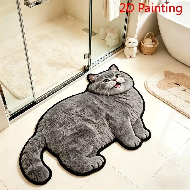 Необычный ковер неправильной формы в виде ленивого рыжего полосатого кота, 2D-печать, нескользящий, моющийся, для спальни, прихожей, напольный коврик, декор для дома