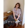 Xiaoli Plus size women clothing Breathable Bamboo Artificial Linen Age-Reducing Wooden Ear Shoulder Chubby Girl Summer Short sleeve Shirts