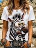 Women T‑Shirt Short Sleeve 3D Cow Floral Print Tees Casual Street Female Summer O‑Neck Fashion Funny Animal Top Women's Clothes