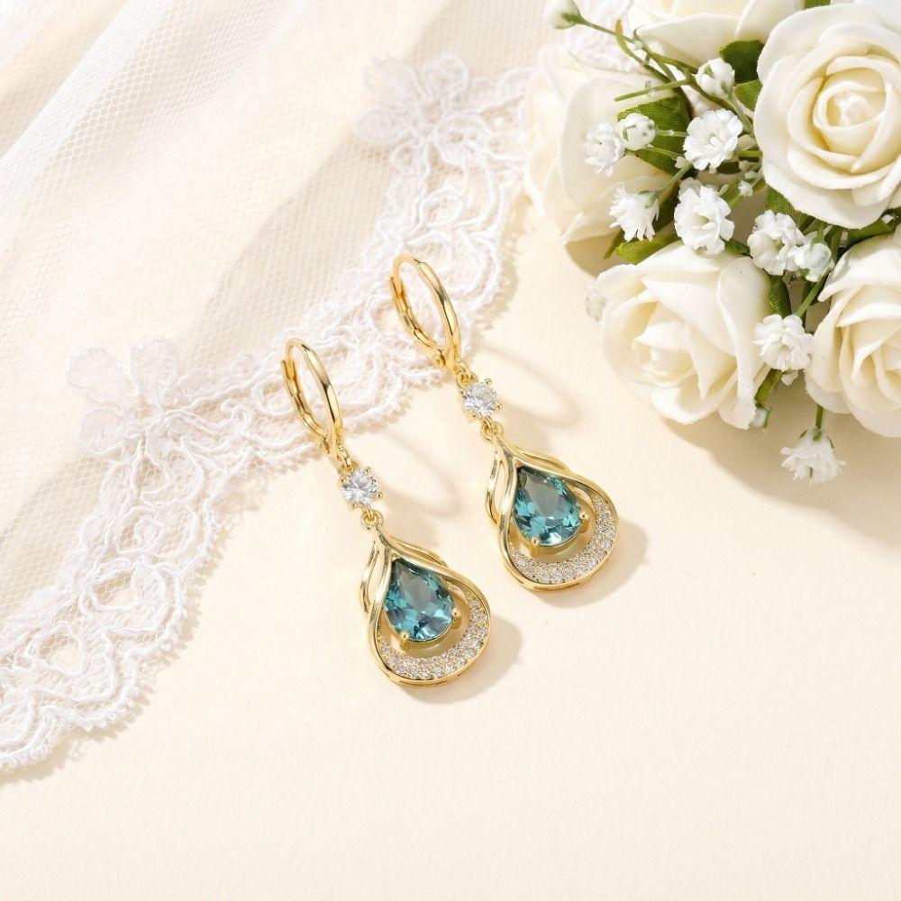 Luxury Water Drop Earrings Women Jewelry Sparkly Zircon Earrings Cat Eye Stone Earrings Engagement