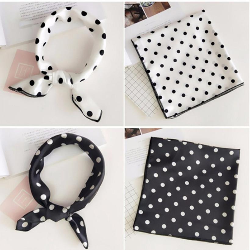 Women Satin Head Neck Scarves Handkerchief Multipurpose Polka Dot Printed Soft Hair Band